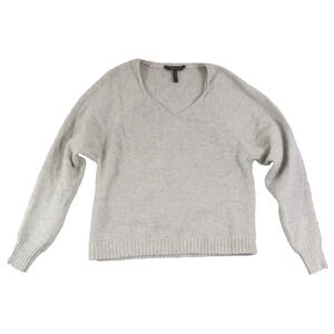 BCBG Max‎ Azria Women Sweater S Gray Wool Yak Hair V Neck Soft Luxury Knit EUC